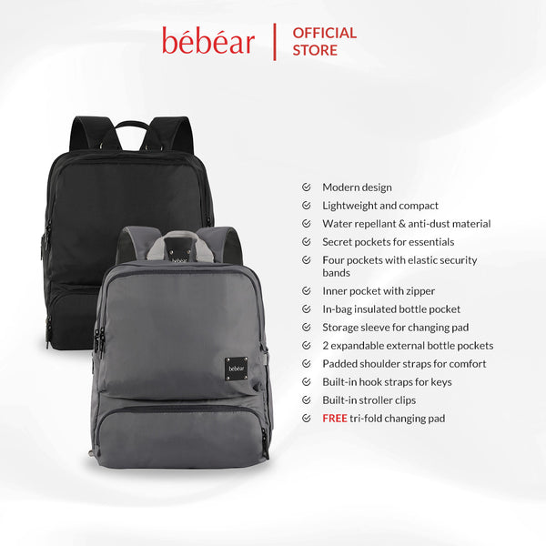 Bebear Bennett Diaper Backpack - Ash Gray