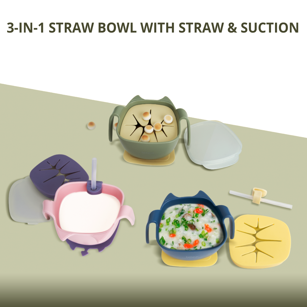 3-in-1 Straw Bowl with Suction