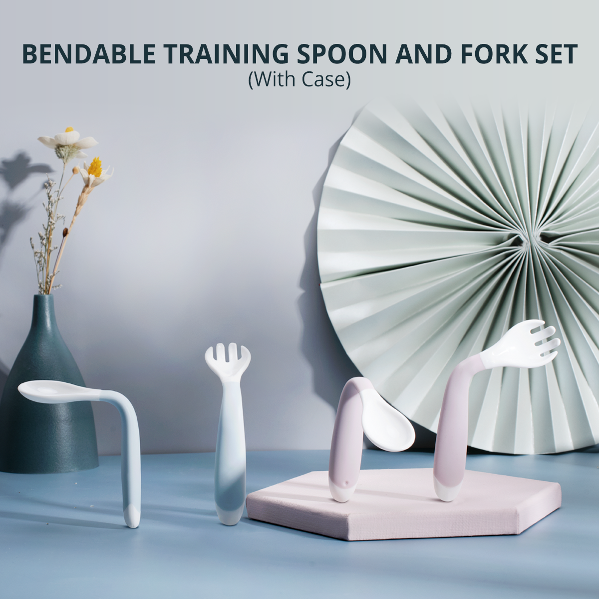 Bendable Training Spoon and Fork Set with Case