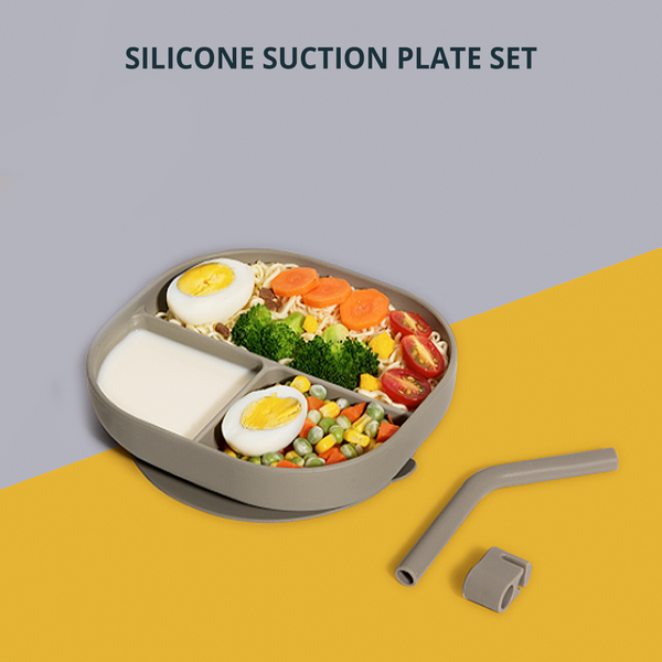 Silicone Suction Plate (with Divider and Straw)
